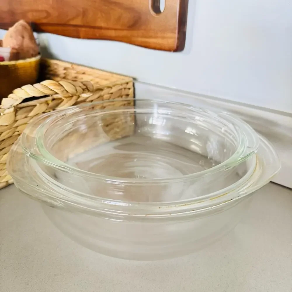 3 VINTAGE PYREX Clear Glass Casserole Mixing Bowl Baking Dish Cookware USA